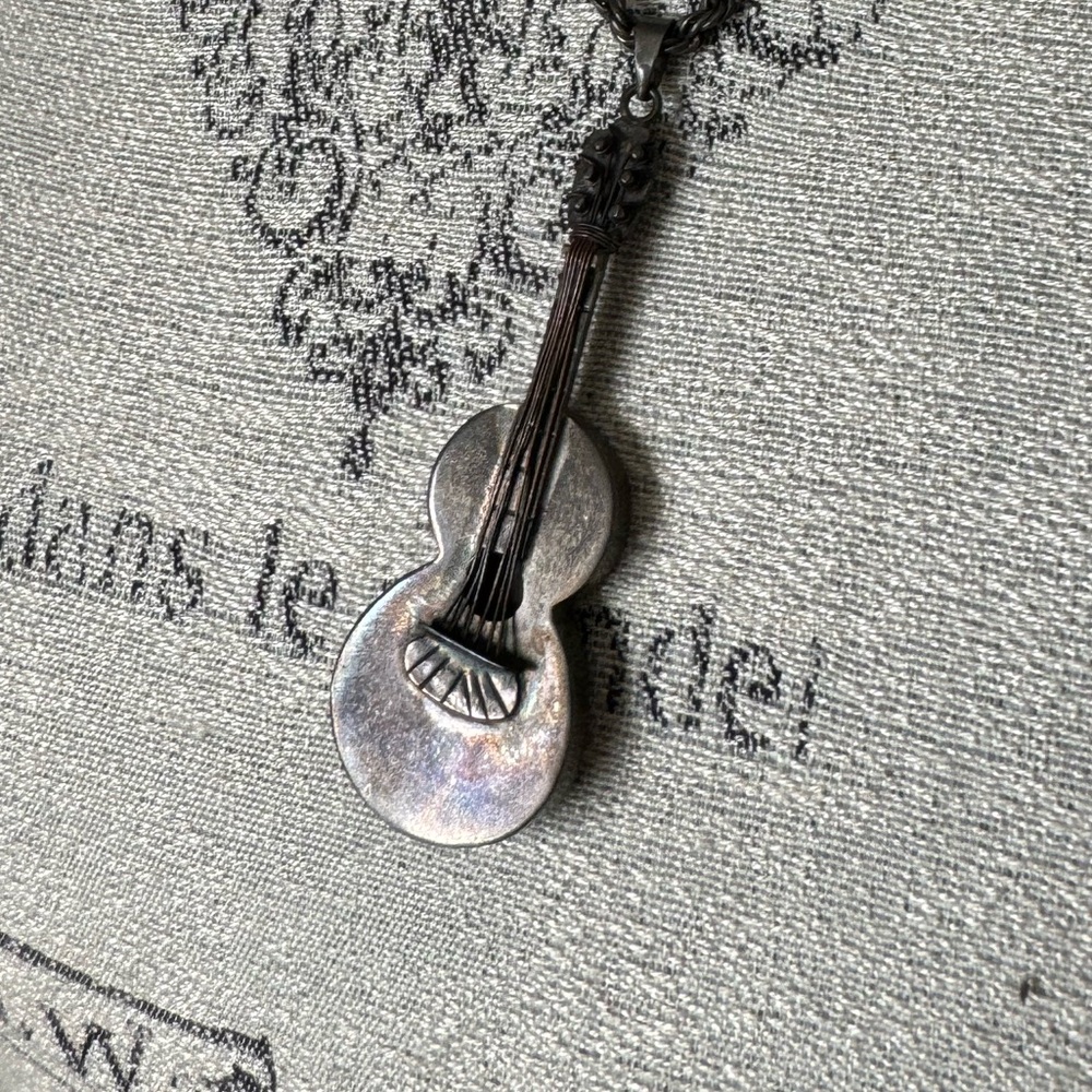 Mexico 925 Silver Guitar Necklace Charm